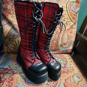Demonia plaid platform boots